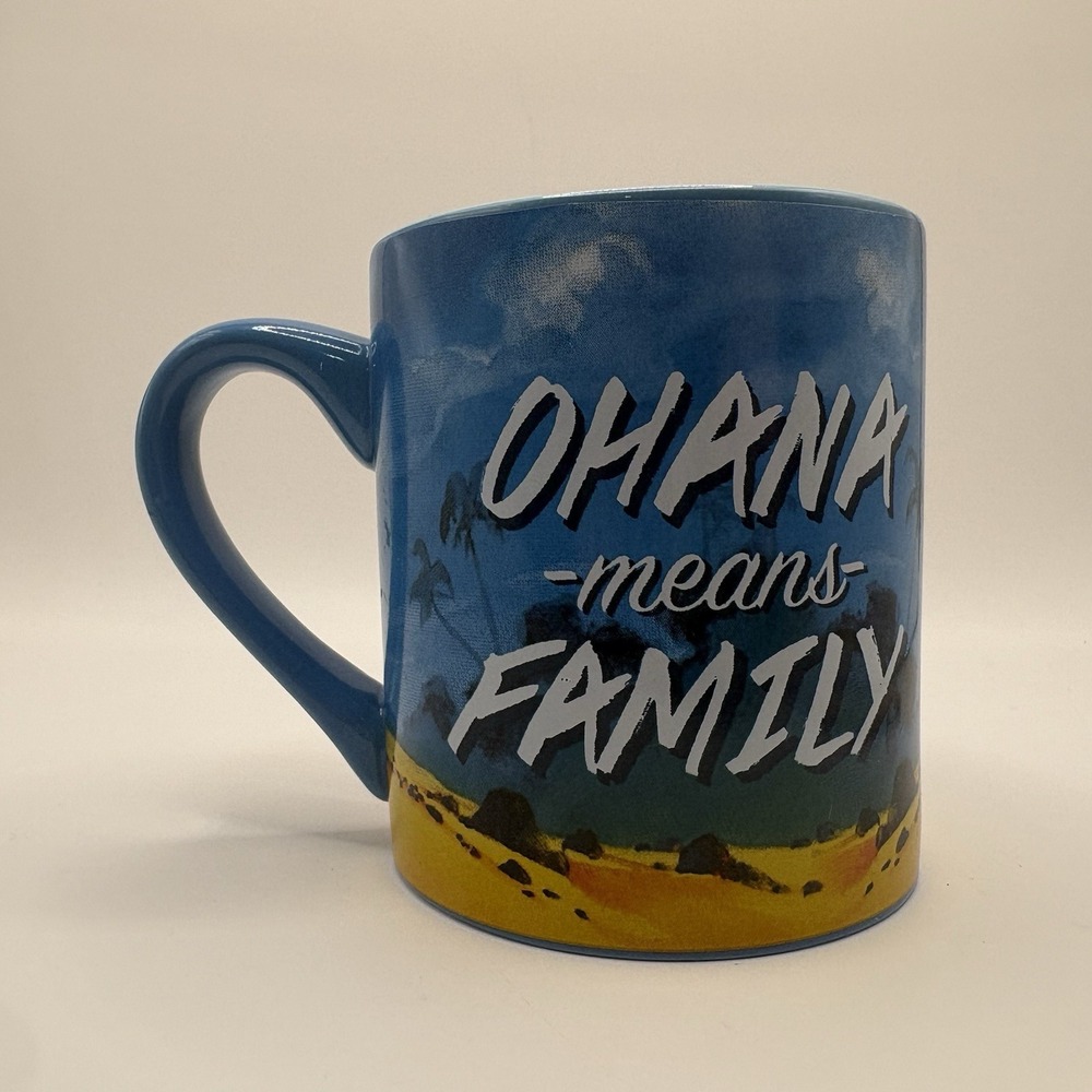 Disney Lilo & Stitch Coffee Mug 14 Oz Blue Skies Hawaii Beach Ohana Means Family - Picture 4 of 7